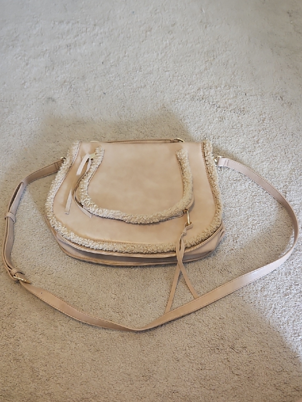 Like New Urban Expressions Neutral Sherpa Trim Crossbody Bag - Beige